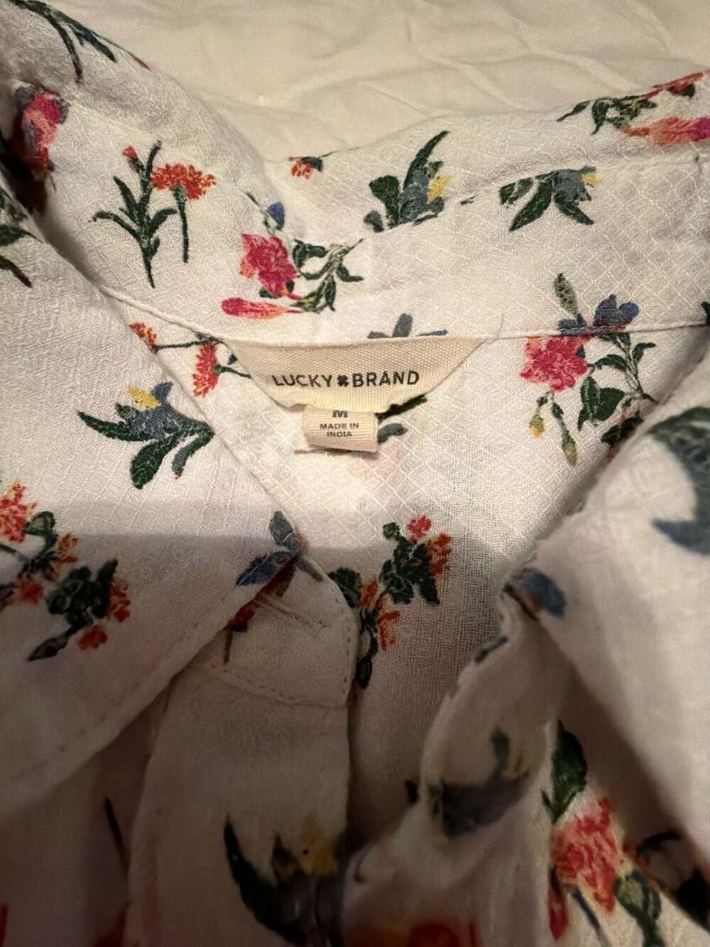 Lucky Brand Women's White Floral Print Long Sleeve Button-Down Shirt - Picture 6 of 14